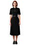 Women's a Line Cut Short Sleeve Polo Neck Belted Midi Dress Half Placket Button Interlock Woven - 3