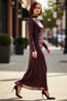 Women's Tie-Dye Patterned Mock Neck Skater Midi Dress Stylish and Modern Long Sleeve Knitted Fabric Design