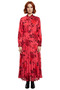 Women's Floral Print Pleated Chiffon Maxi Dress Long Balloon Sleeves Halter Neck Detail - 3