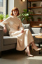 Women's A-Line Mock Neck Balloon Sleeve Sash Detailed Woven Maxi Dress Suitable for Modern Stylish Daily Style - 2
