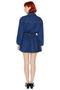 Women's Navy Blue 100% Cotton Long Sleeve Shirt Collar Elastic Waisted Skater Mini Denim Dress Good Quality - 4