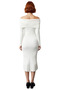 Women's Carmen Collar Long Sleeve Midi Length Plain Shift Knit Dress Spring Autumn Chic - 4