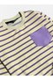 Girl's Cotton Fabric Beige Color Lilac Color Striped Pattern Long Sleeve Tracksuit Set - 3
