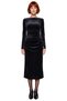 Women's Black Velvet Bodycon Shirred Boat Neck Long Sleeve Midi Dress Stylish Great for Winter Parties - 3