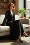 Women's Black Chiffon Woven Maxi Dress Ruched Detail V-Neck Lined Skater Fit Winter Elegance - 2