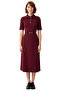 Women's a Line Cut Short Sleeve Polo Neck Belted Midi Dress Half Placket Button Interlock Woven - 3