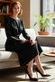 Women's A-Line Cut Midi Length Long Sleeve Woven Winter Cut Out Stylish Dress with Accessory Detail - 2