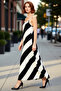 Women's Wrinkled Textured A-Line Maxi Dress with Thin Straps and Square Neckline Provides Summer Comfort