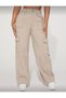 Women's Petite Wide Leg Casual Cargo Gabardine Pants with Plenty of Pockets - Beige