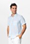 Short Sleeve Sile Cloth Single Pocket Men's Summer Shirt Blue White Striped 3079 - 4
