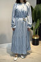 Ruffle Detailed Dress with Drawstring Collar and Skirt 5789 Baby Blue - 4