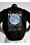 Unisex Oversized Crew Neck Black Sweatshirt Blue Moon Printed