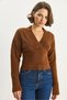 Women's Camel V-Neck Waist-Fitted Ribbed Knit Sweater 5080 60283586 - 4