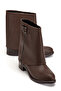 Women's Bitter Brown Leather Side Zipper Buckle Detailed Boots - 3