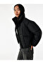 Polar Pocketed Mock Neck Long Sleeve Zippered Water Repellent Crop Puffer Coat