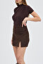 Women's Brown Slit Cashmere Skirt - 4