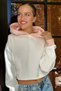 Women's Relaxed Crop Cotton Embroidery Detailed Hooded Sweatshirt Pink