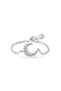 Adjustable ring 925 silver, JW1825, crescent pattern, rhodium plated