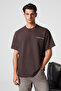 Moti Men's Chest and Back Printed 100% Organic Cotton Oversized Fit Crew Neck Brown T-Shirt - 3