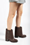 Women's Bitter Brown Leather Side Zipper Buckle Detailed Boots - 5