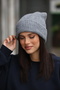 Women's Gray Soft Textured Ribbed Knitted Winter Beanie