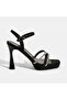 Women's Black Adjustable Buckle Stone Heeled Evening Dress Sandals - 2