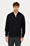 Mirlos Men's Black Honeycomb Knitted Slim Fit Mock Neck Long Zippered Sweatshirt - 6