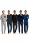 Men's Navy Blue V-Neck Buttonless Chest Pocket Thermal Winter Long Sleeve Pajama Set with Ankle Cuffs and Pockets - 7