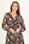 Women's Brown Patterned Midi Length Chiffon Dress Dprssn15 - 5