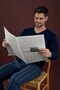 Men's Navy Blue V-Neck Buttonless Chest Pocket Thermal Winter Long Sleeve Pajama Set with Ankle Cuffs and Pockets - 3