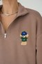 Teddy Bear Embroidery Detail Half Zipper Sweatshirt - 2