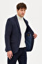 Luduno Men's Navy Blue Thick Mono Collar Slim Fit Casual Blazer Jacket - 2