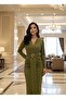 Imported Crepe Fabric Special Design Maxi Dress with Buckle and Shawl Detailing - 3