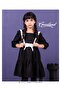 Wednesday Costume Bowknot Solid Black Long Sleeve Girls' Dress - 3