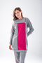 Women's Gray Fuchsia, Stitched Detailed Hijab Homewear Tracksuit Set – Carrot Fit Bottom, 85cm Tunic Length _2277