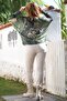 Italian Dark Green V-Neck Batwing Sleeve Digital B Printed Casual Knitwear Blouse 65 70 - 8
