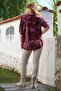 Italian Burgundy Judge Collar Buttoned Long Sleeve Sequin Pocketed B Printed Back Long Woven Blouse 70 63 - 8