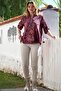 Italian Burgundy Judge Collar Buttoned Long Sleeve Sequin Pocketed B Printed Back Long Woven Blouse 70 63 - 7