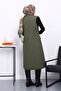 Khaki Buttoned Long Boucle Vest - 4