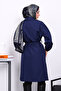 Navy Blue Double Breasted Collar Belted Trench Coat - 4