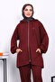 Burgundy Hooded Zippered Tunic Trouser Suit - 3