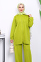 Oil Green Zippered Tunic Pants Scuba Suit - 3