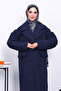 Navy Blue Double-Breasted Collar Lined Cashmere Coat - 3