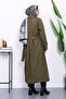 Khaki Kravuze Collared Belted Lined Trench Coat - 4