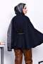 Navy Blue Judge Collar Waist Belted Poncho - 4