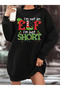 Christmas Elf Printed Black Fleece Sweatshirt Dress - 2