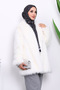 Ecru Lined Short Fur Coat - 3