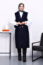 Navy Blue Buttoned Long Boucle Vest