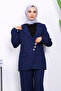 Navy Blue Buttoned Jacket and Pants Set - 3