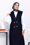 Navy Blue Buttoned Long Boucle Vest - 3
